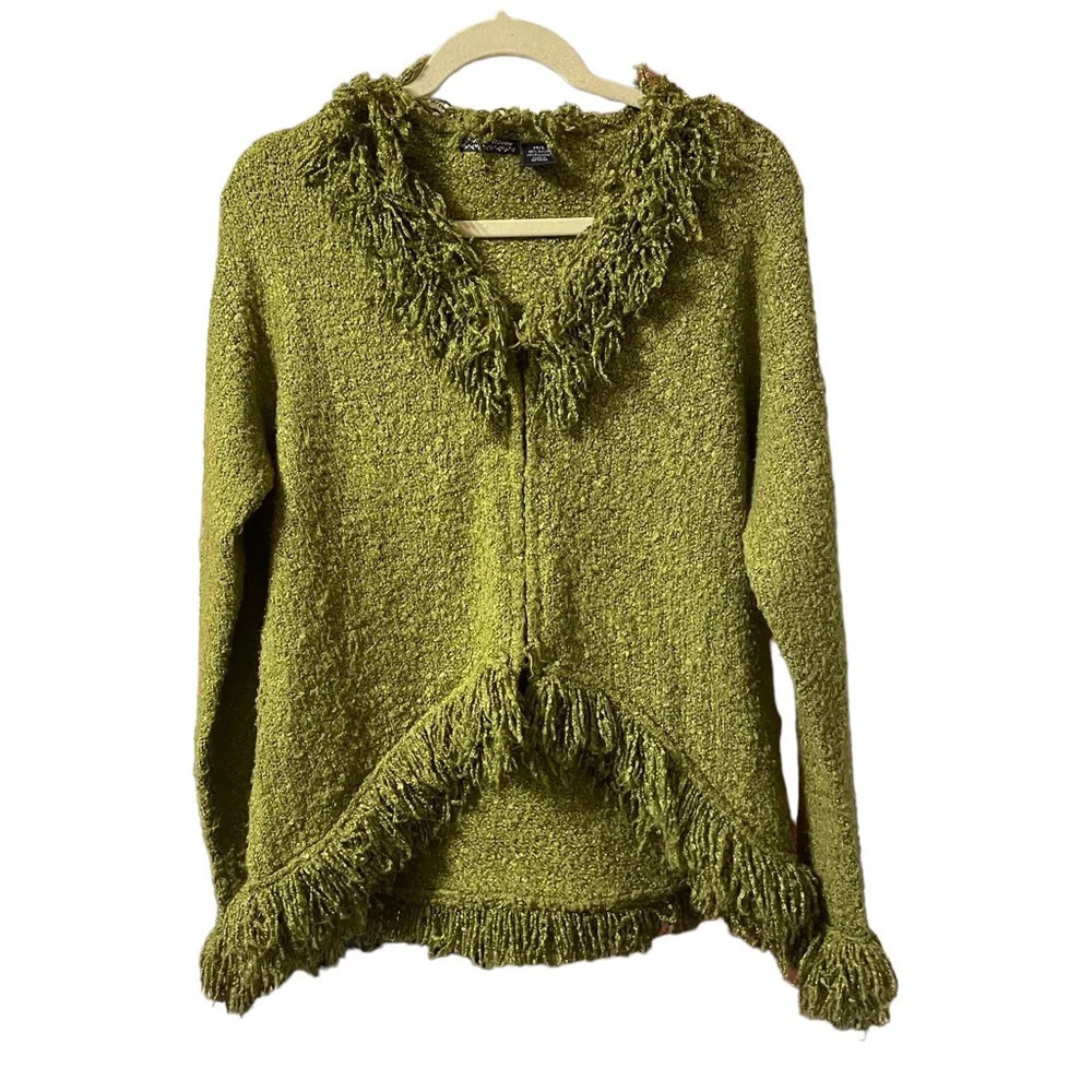 WIND RIVER OLIVE GREEN FRINGE FULL ZIP Y2K CARDIGAN SWEATER